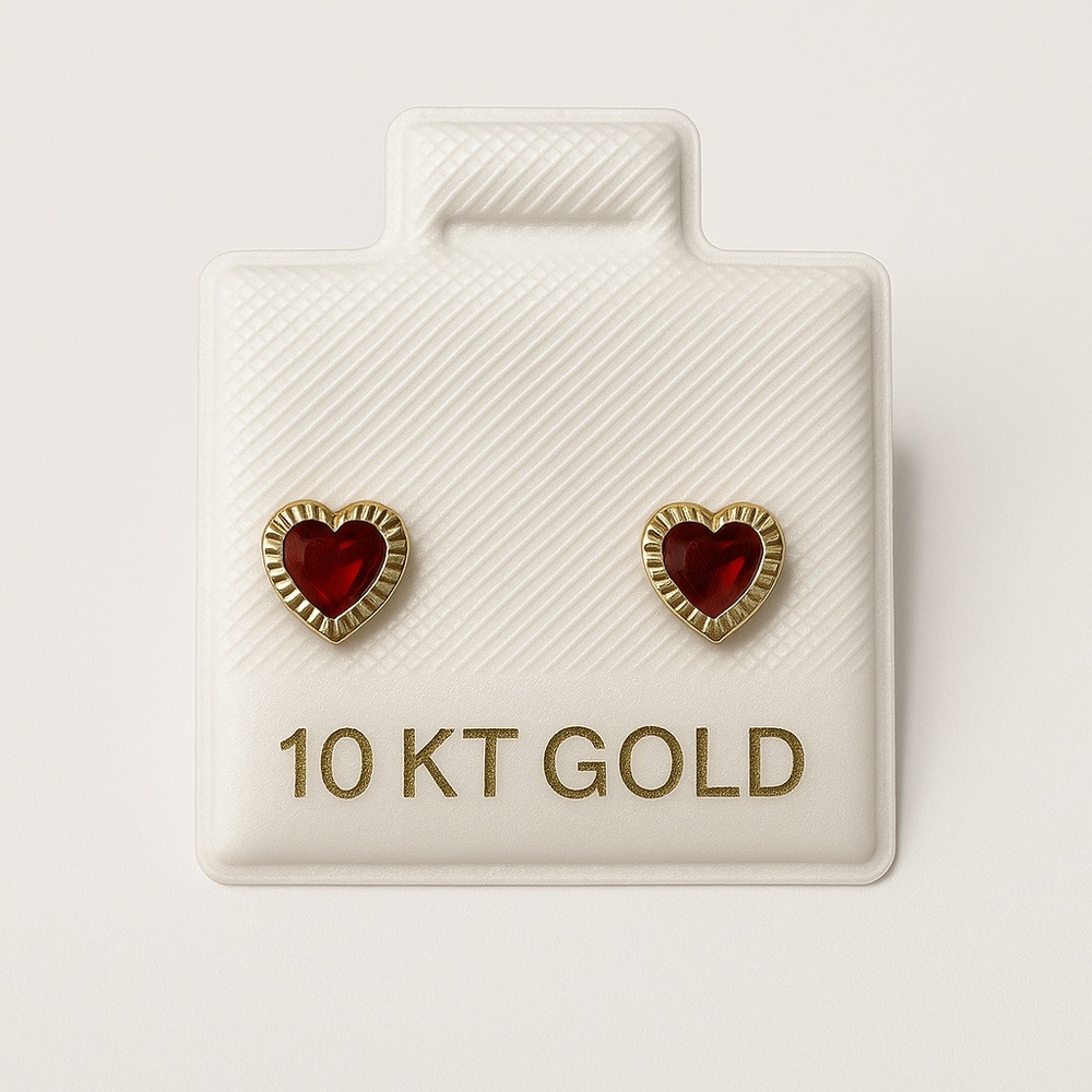 Gold Heart Earrings with Red Accents